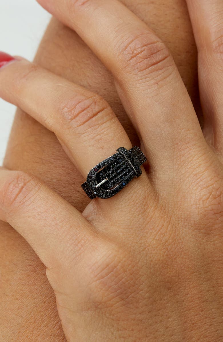 SAVVY CIE JEWELS Sterling Silver Black Spinel Buckle Ring, Alternate, color, Black
