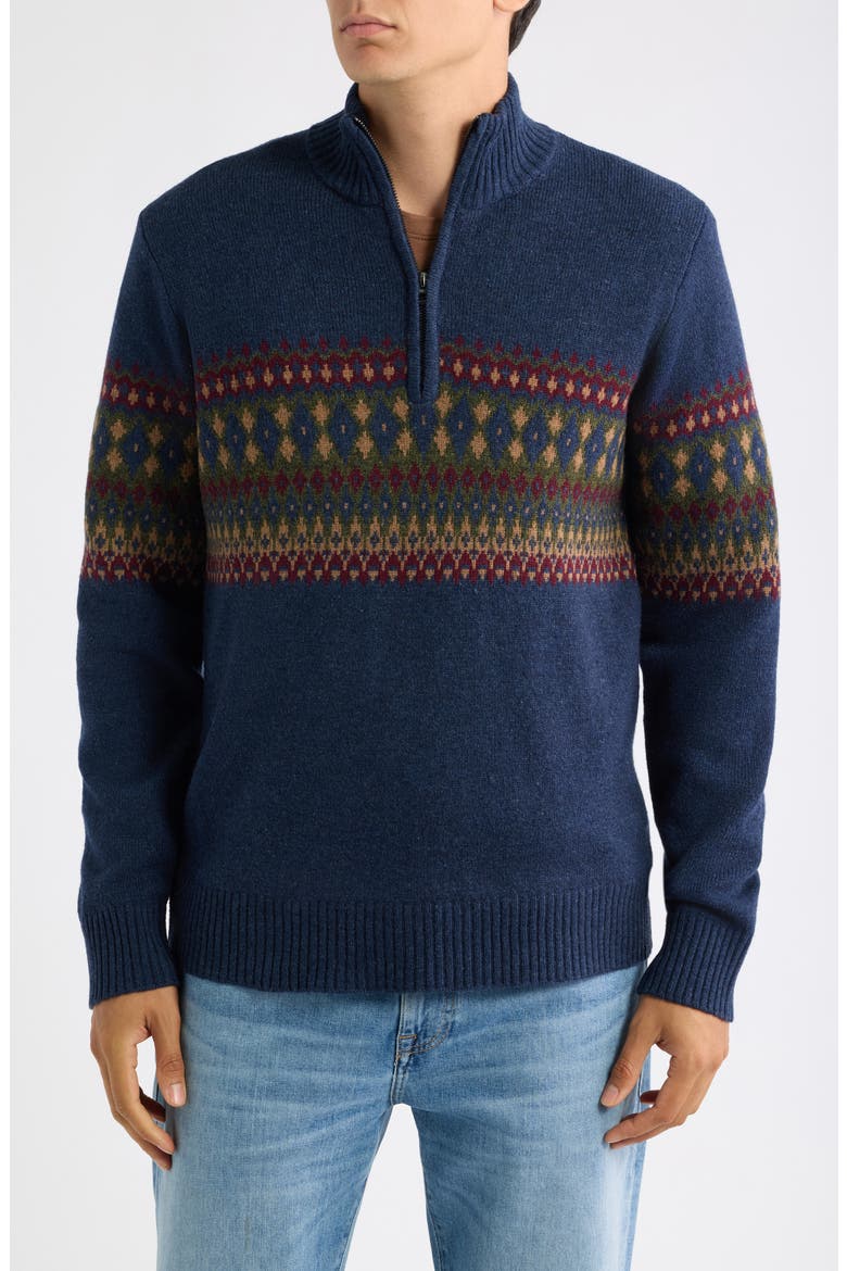 Fair Isle Quarter Zip Wool Blend Sweater, Main, color, NAVY