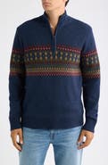 Schott NYC Fair Isle Quarter Zip Wool Blend Sweater