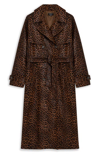Noize Albina Faux Leather Trench Coat In Brown
