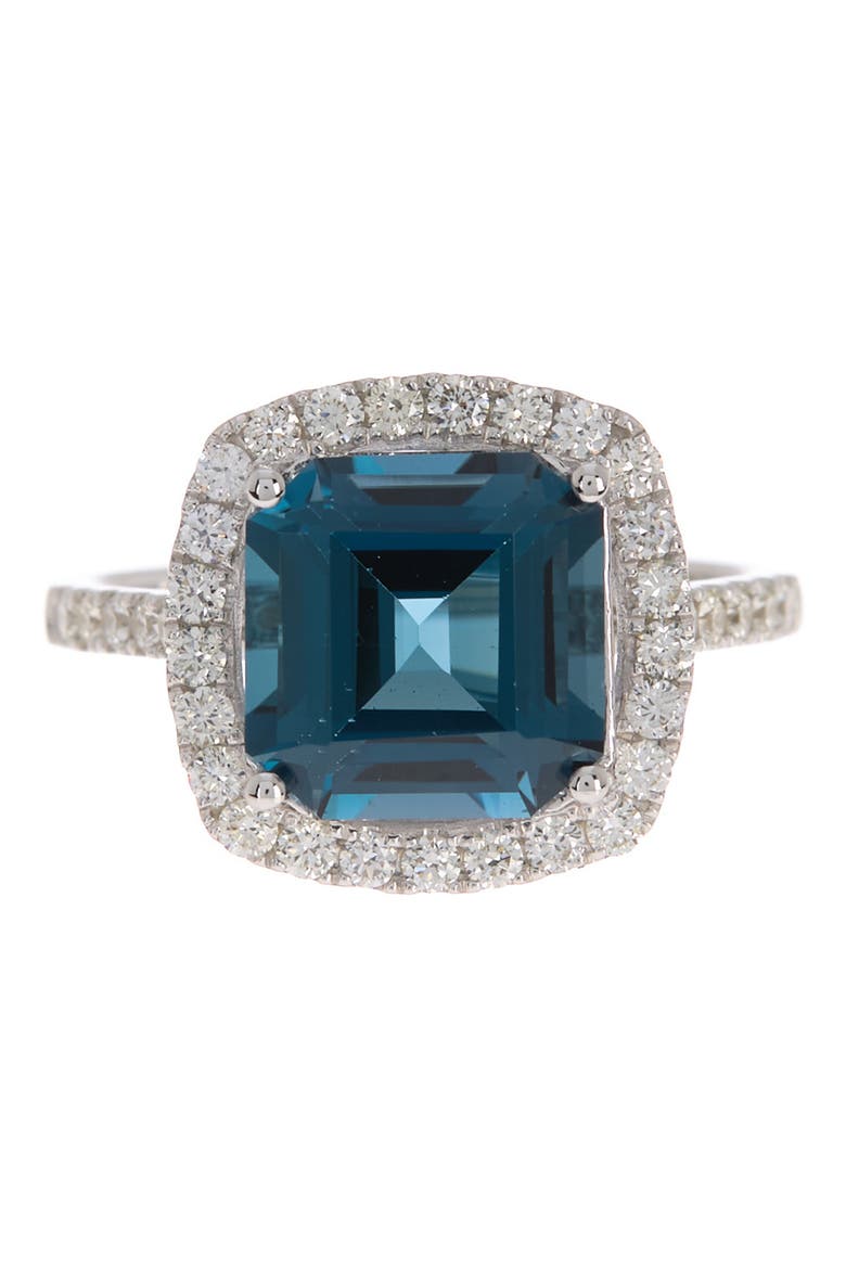 14K White Gold Asscher Cut London Blue Topaz Diamond Ring, Main, color, BLUE