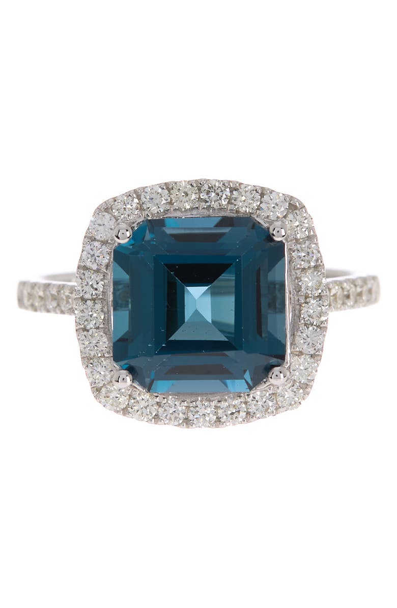 EFFY 14K White Gold Asscher Cut London Blue Topaz Diamond Ring, Main, color, 