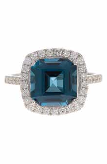 EFFY 14K White Gold Asscher Cut London Blue Topaz Diamond Ring