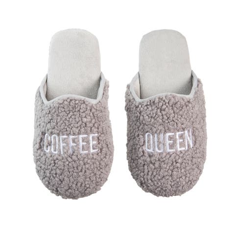 Coffee Queen Fabric Slippers Lrg/XL Polyester Grey
