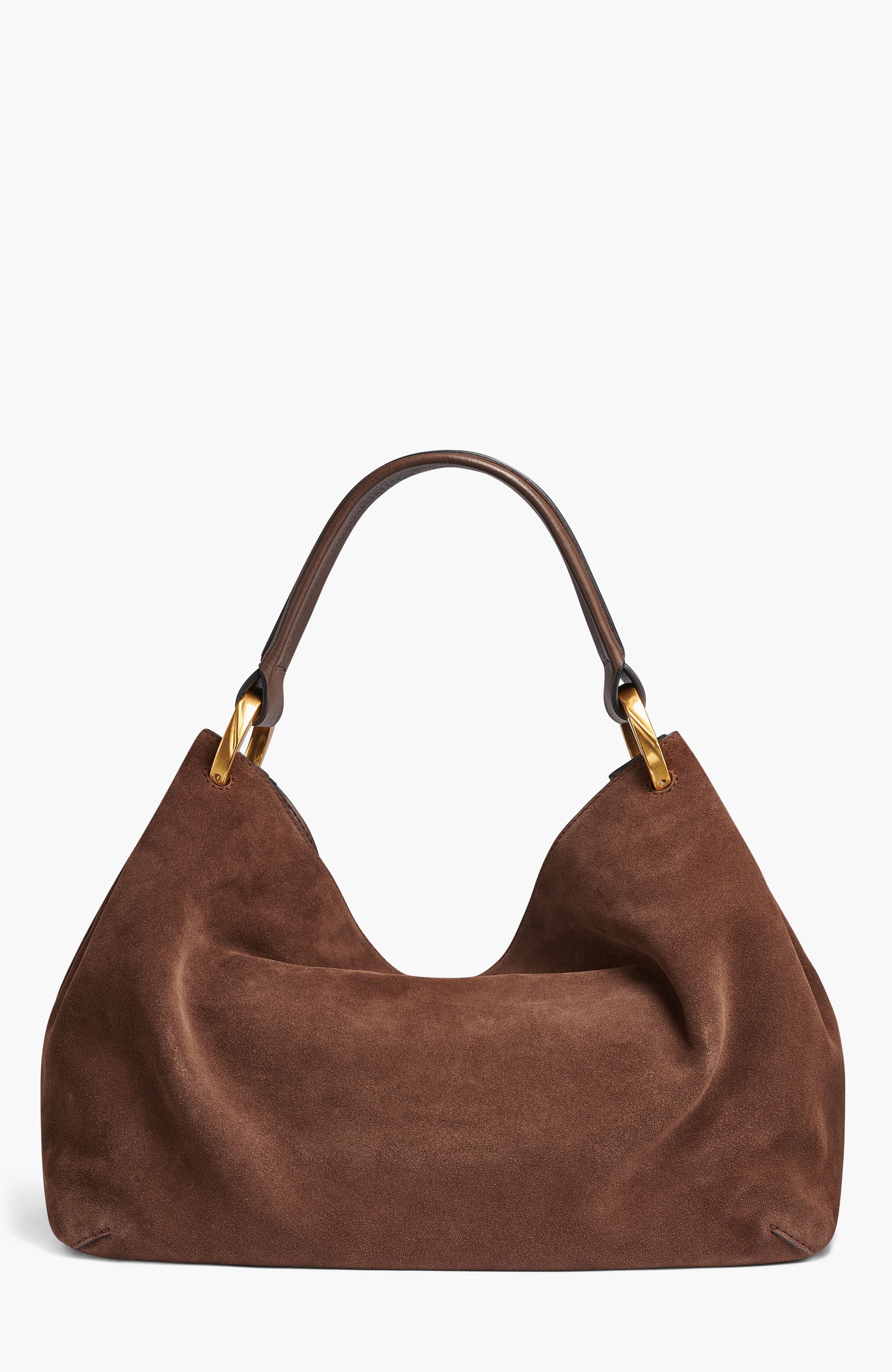 Donna Karan New York Glenwood Suede Shoulder, Alternate, color, Chocolate