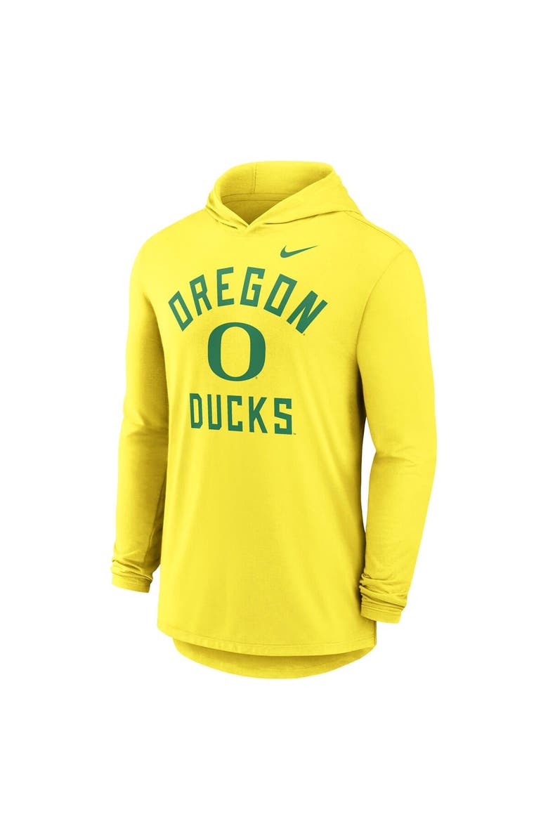 Nike Men's Nike Yellow Oregon Ducks Classic Arch Tri-Blend Long Sleeve Hoodie T-Shirt, Alternate, color, Yellow