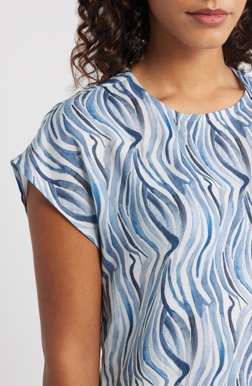 Apny Abstract Print Cap Sleeve Shell In Blue