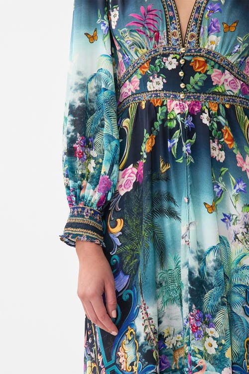 Camilla Button Dress With Shaped Waistband Basked In Baroque In Multi