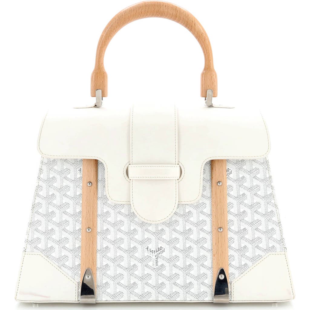 Pre-owned Goyard Goyard Saigon Top Handle Bag Coated Canvas With Leather Mm In White