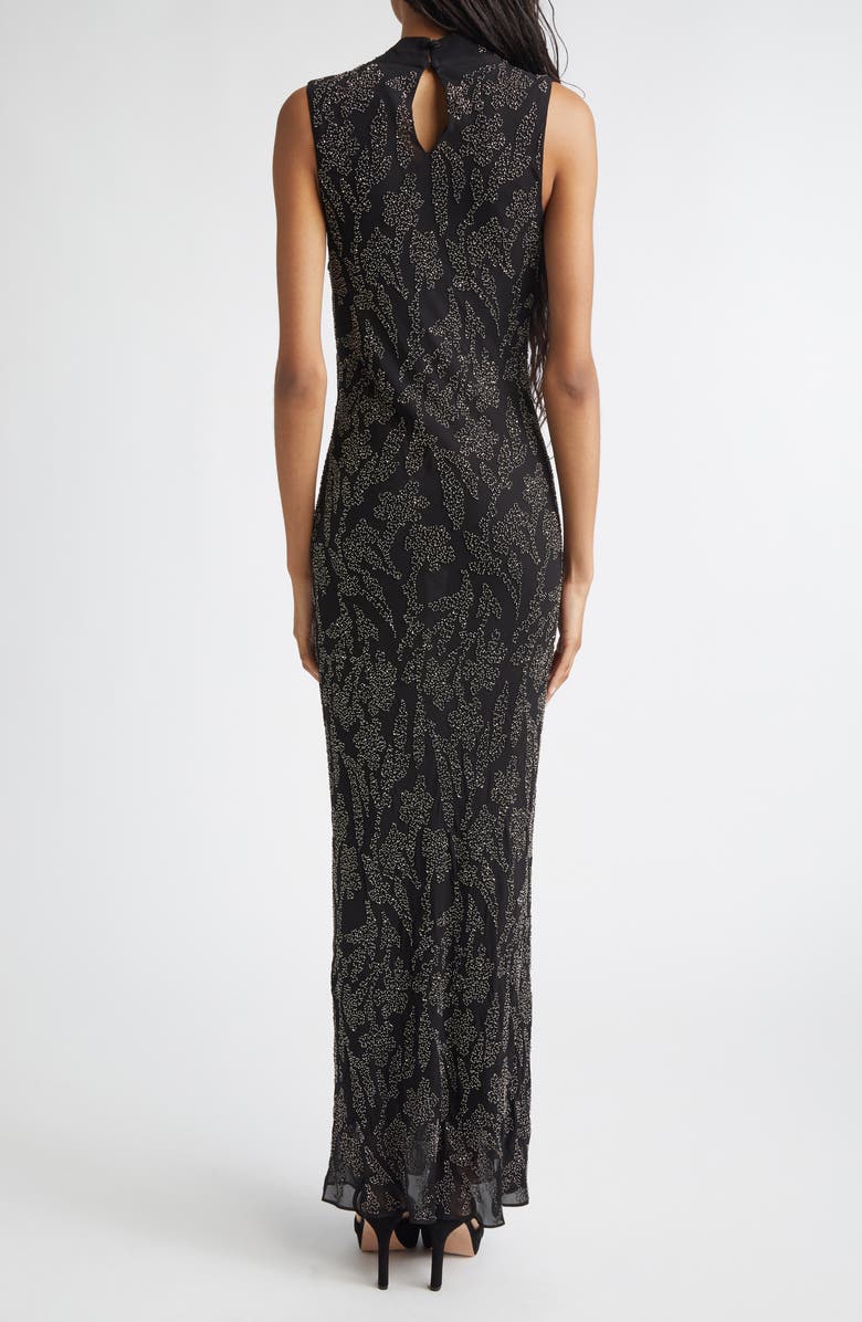 Veronica Beard Sylven Beaded Mock Neck Maxi Dress, Alternate, color, Black