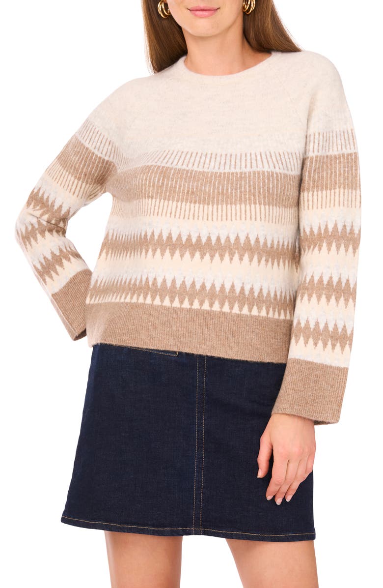 Vince Camuto Fair Isle Raglan Sleeve Crewneck Sweater, Main, color, Birch