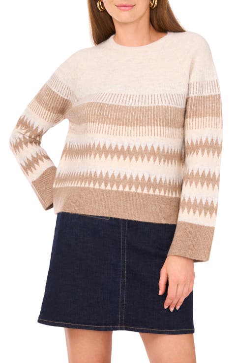 Fair Isle Raglan Sleeve Crewneck Sweater