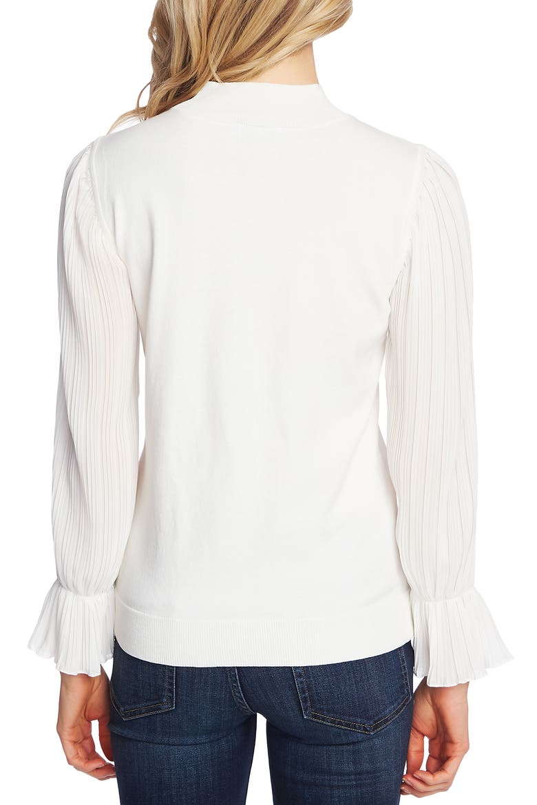 Pleated Sleeve Mock Neck Sweater, Alternate, color, ANTIQUE WHITE
