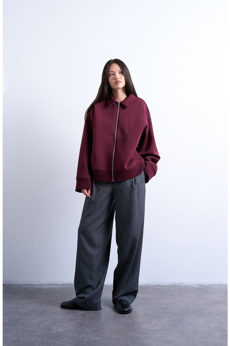 Oversize Zip-Up Jacket, Alternate, color, BURGUNDY