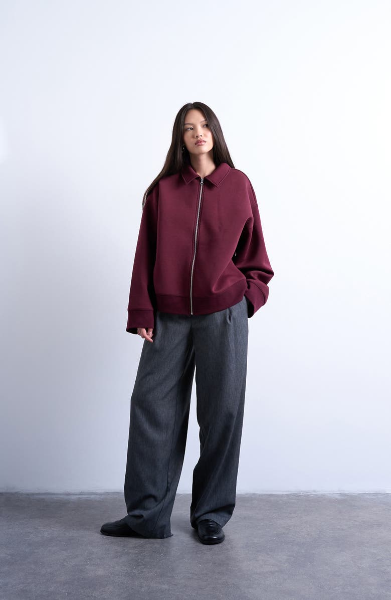 Topshop Oversize Zip-Up Jacket, Alternate, color, Burgundy