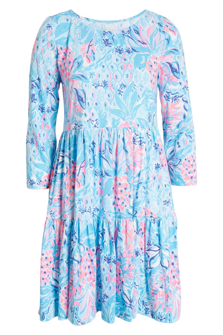 Geanna Print Long Sleeve Dress, Alternate, color, ZANZIBAR BLUE PARTY PRINCESS