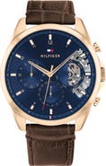 Tommy Hilfiger Baker Croc Embossed Leather Strap Watch, 43.5mm
