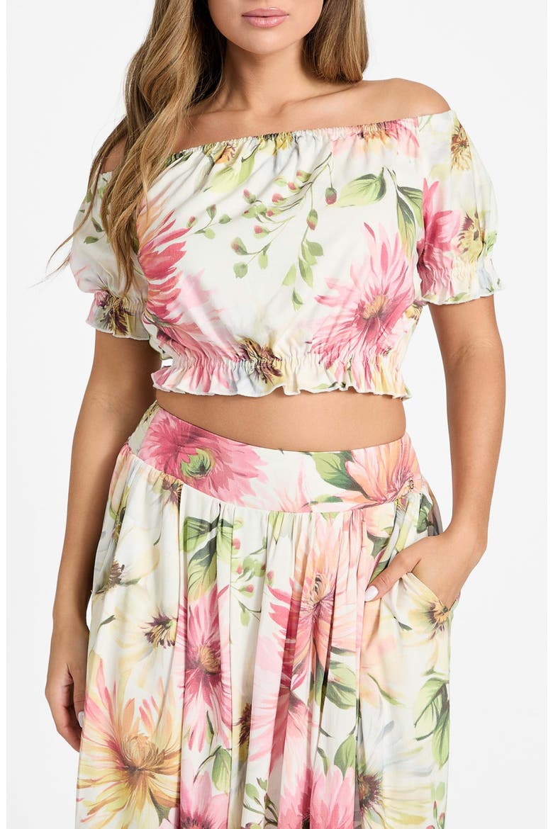 Elodie Off the Shoulder Crop Top, Main, color, PAINTED DAISIES PRINT