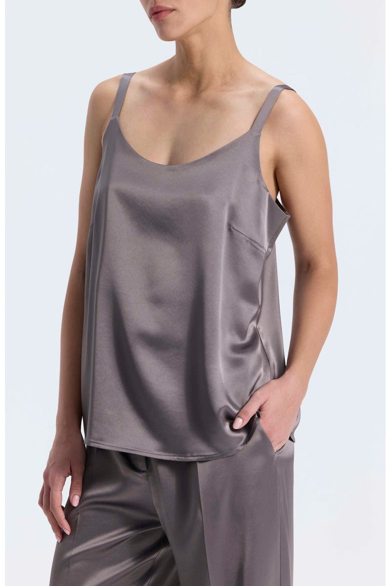 Satin Tank Top with Round Neck and Adjustable Straps, Main, color, Light Grey