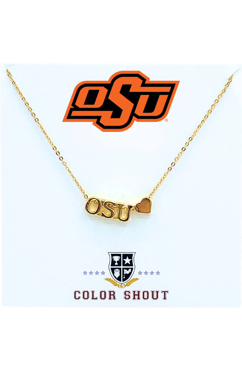 Color Shout Oklahoma State University Gold HeartNecklace, Main, color, Yellow Gold