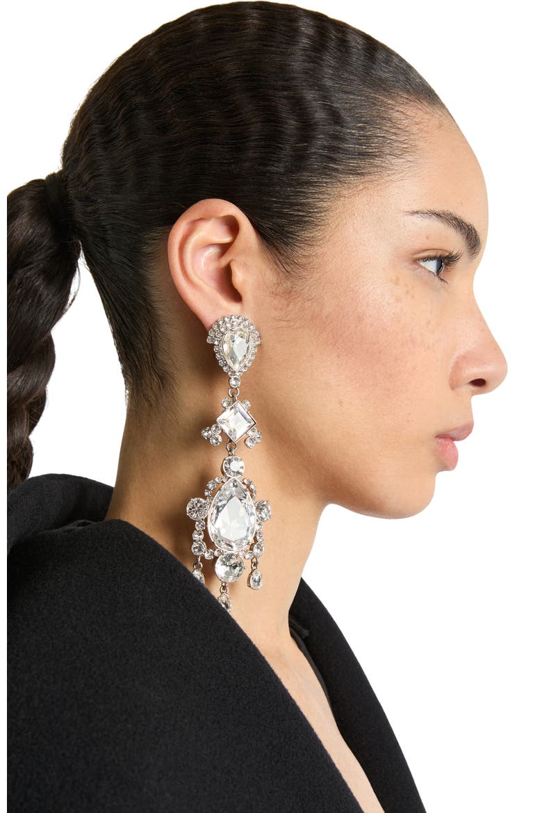 Brass and crystal pendant earrings, Alternate, color, silver