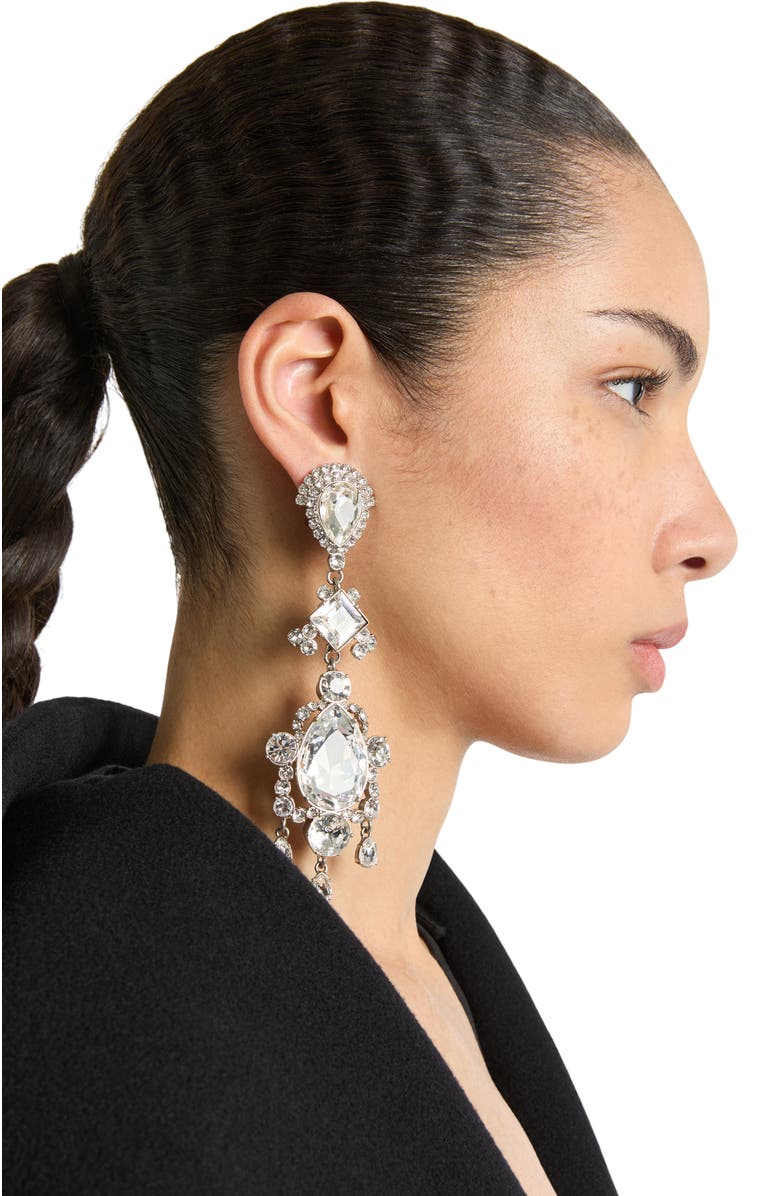 Balmain Brass and crystal pendant earrings, Alternate, color, Silver