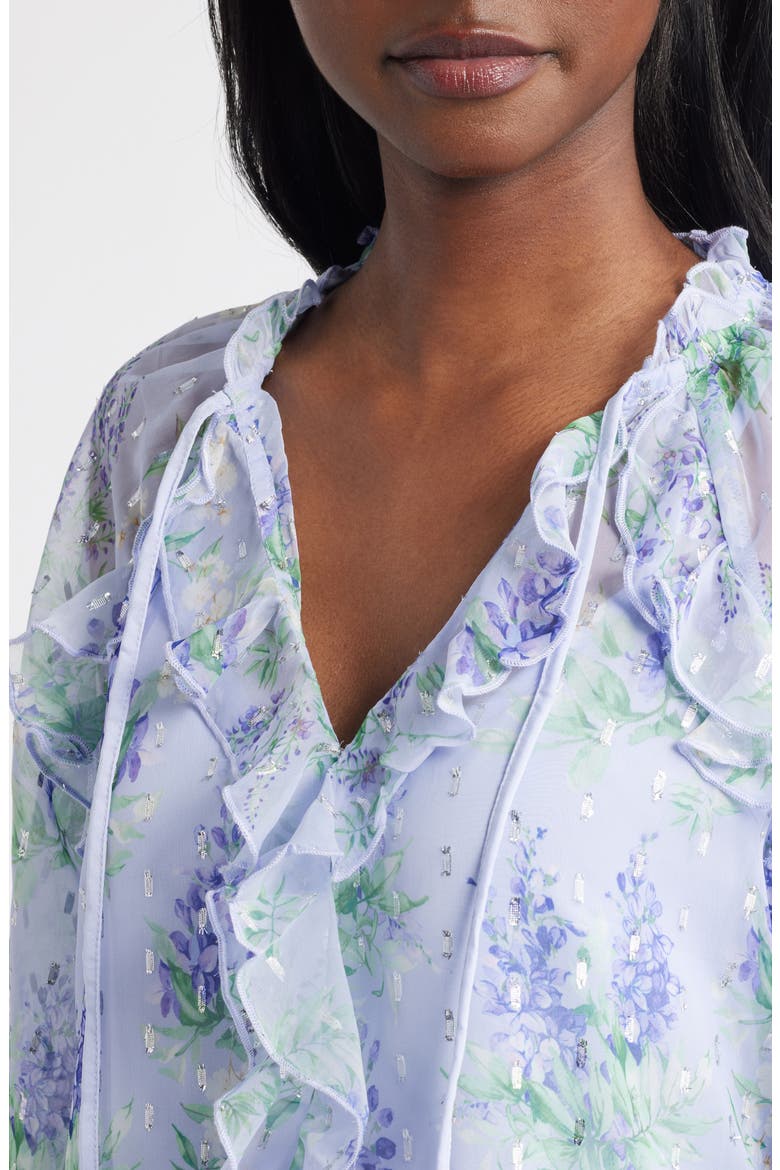 Floral Ruffle Clip Dot Chiffon Top, Alternate, color, GREEN