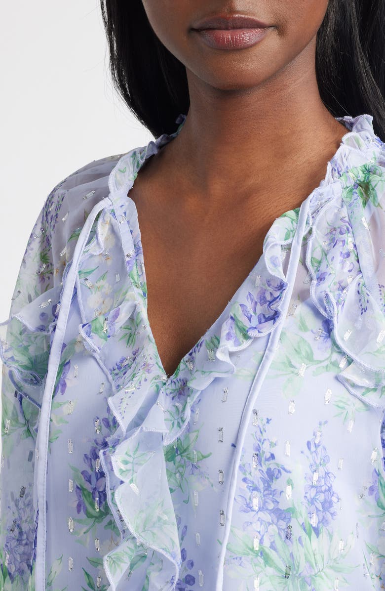 Lipsy Floral Ruffle Clip Dot Chiffon Top, Alternate, color, Green