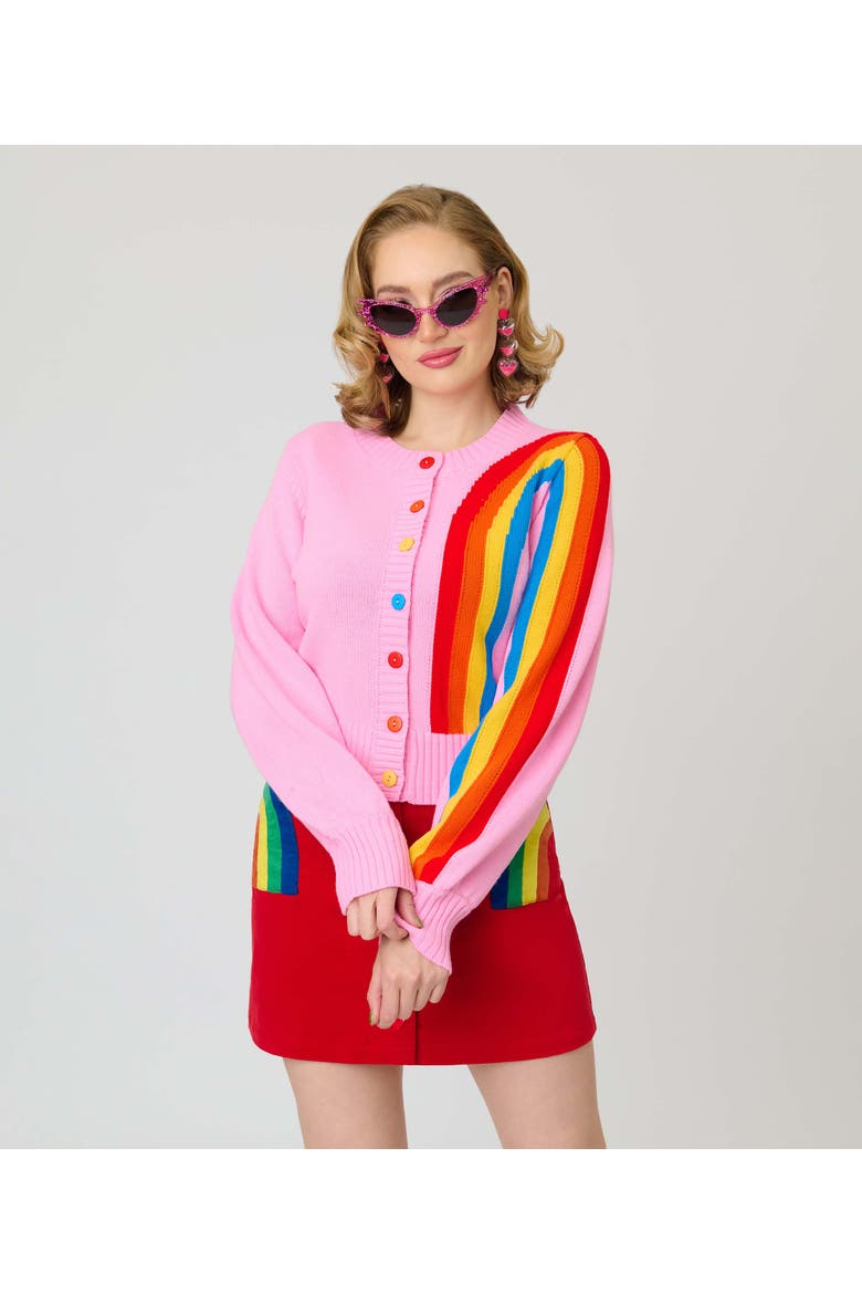 1950s Cropped Cardigan, Alternate, color, Pink w/ Rainbow Print