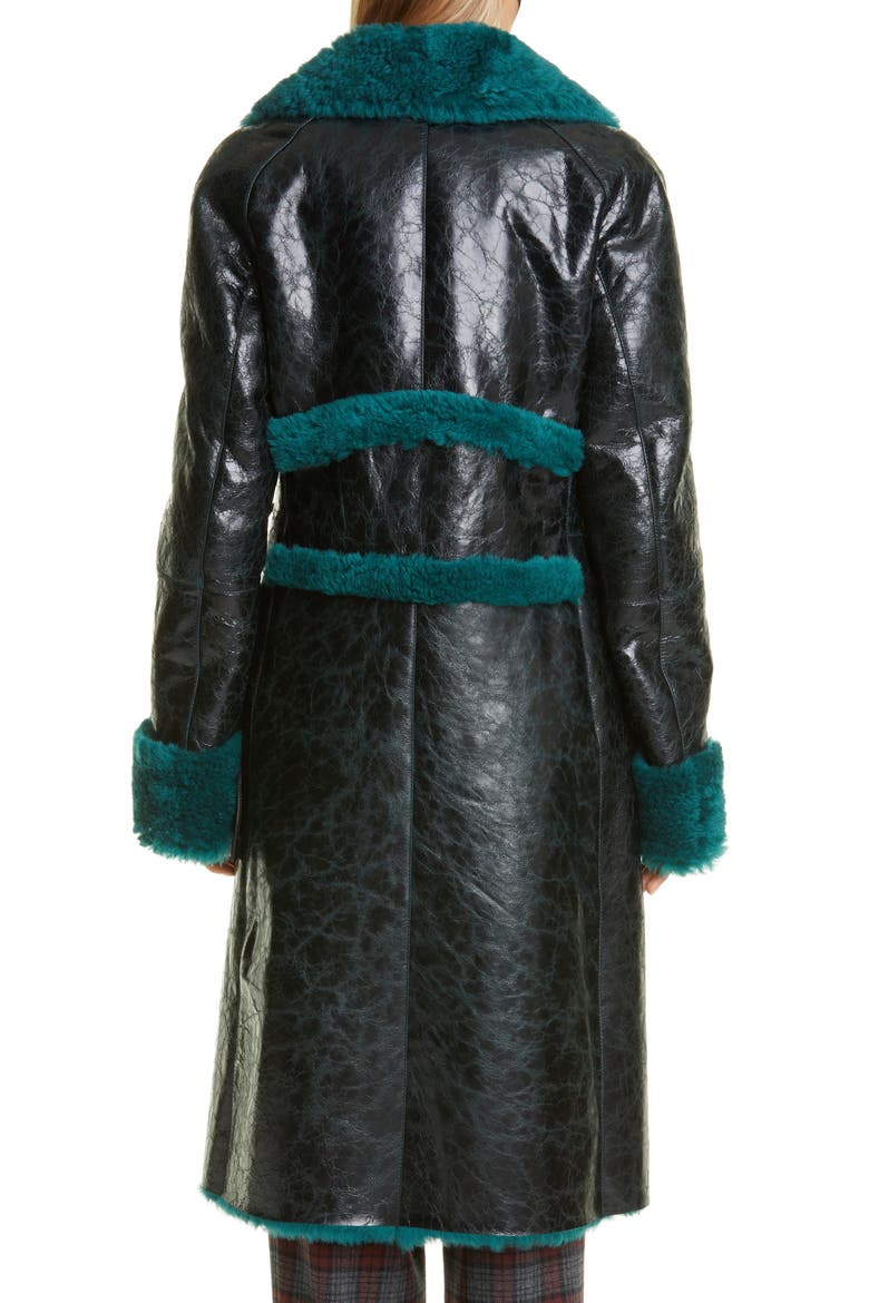 Lorca Reversible Crinkle Leather and Genuine Shearling Coat, Alternate, color, BOTTLE