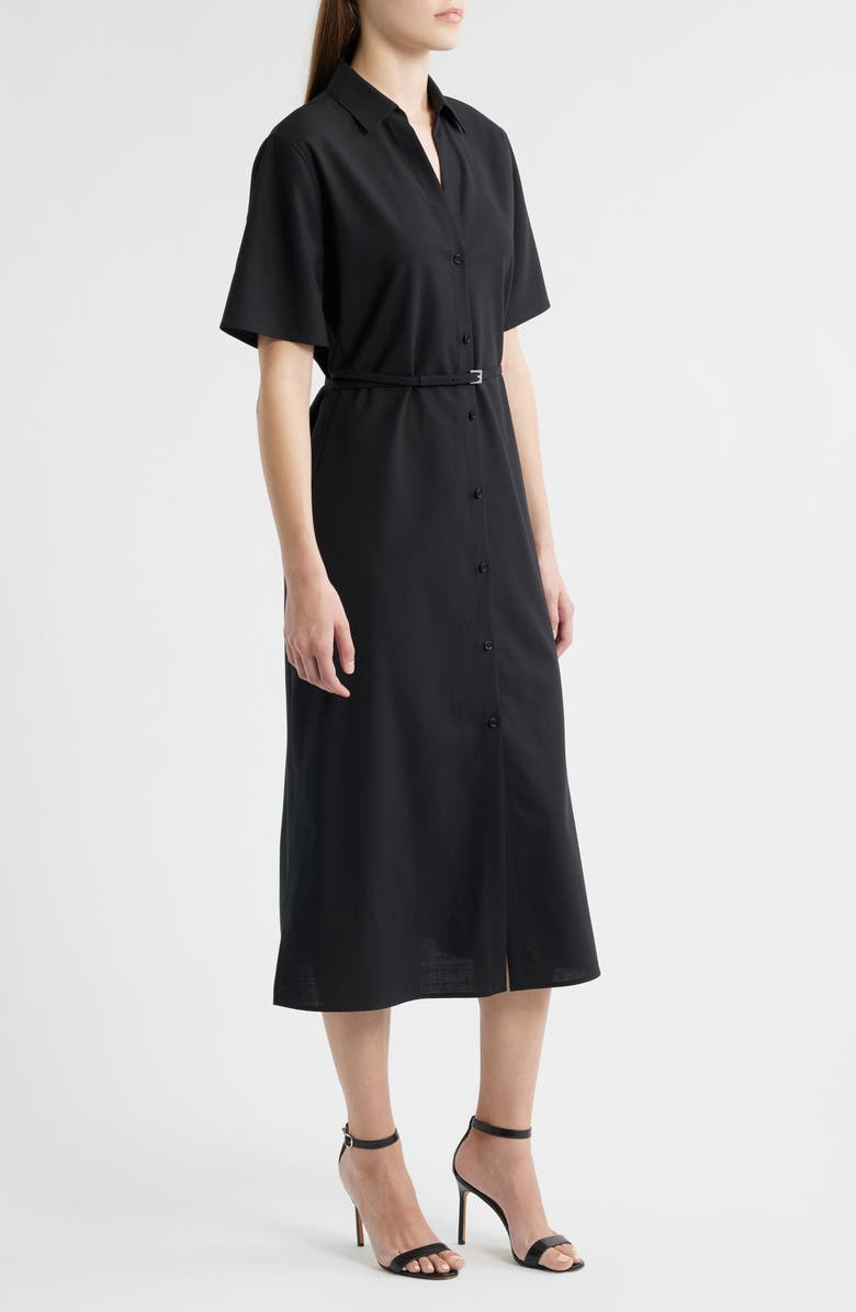 BOSS Dulera Belted Virgin Wool Shirtdress, Alternate, color, Black
