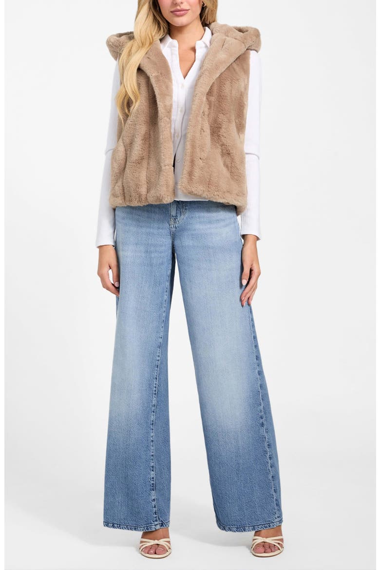 Sophy Hooded Faux Fur Vest, Alternate, color, BEIGE