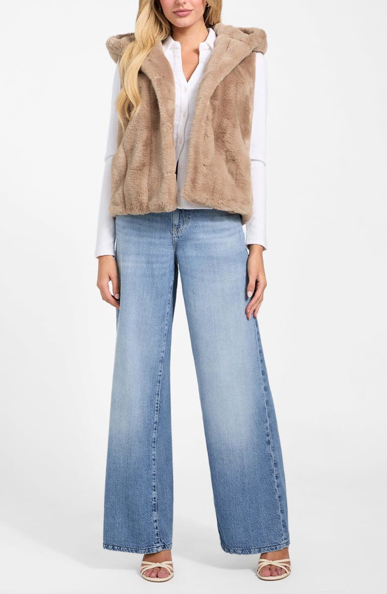 GUESS Sophy Hooded Faux Fur Vest, Alternate, color, Beige