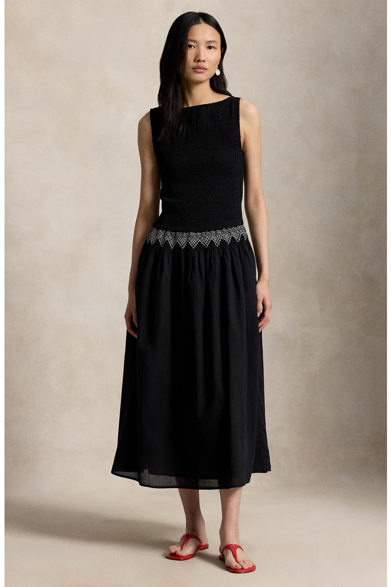 Mixed Media Cotton Dress, Alternate, color, POLO BLACK