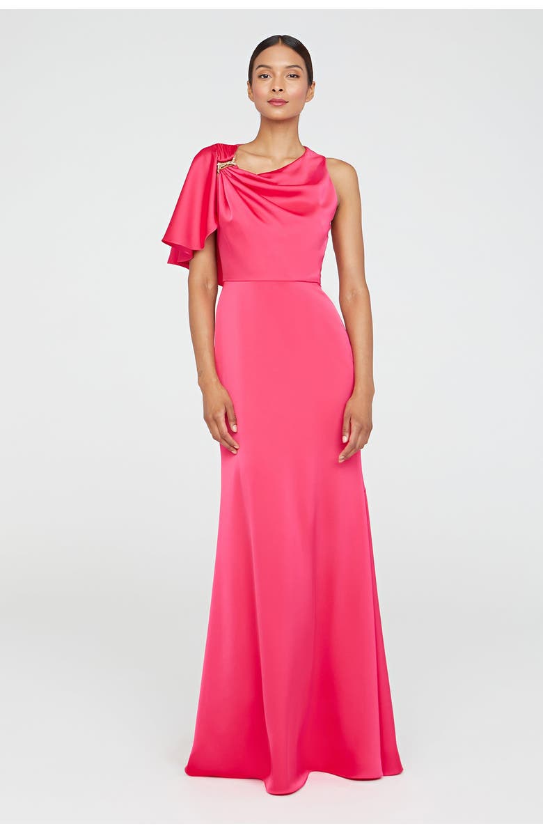 Theia Darcie Flutter Sleeve Gown, Main, color, Begonia
