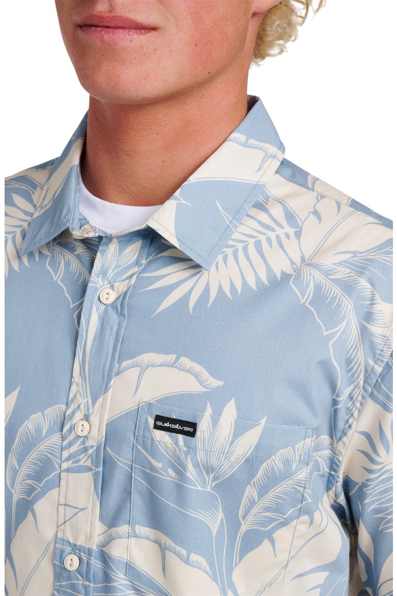 Kahnu Classic Fit Leaf Print Short Sleeve Button-Up Shirt, Alternate, color, ASHLEY BLUE