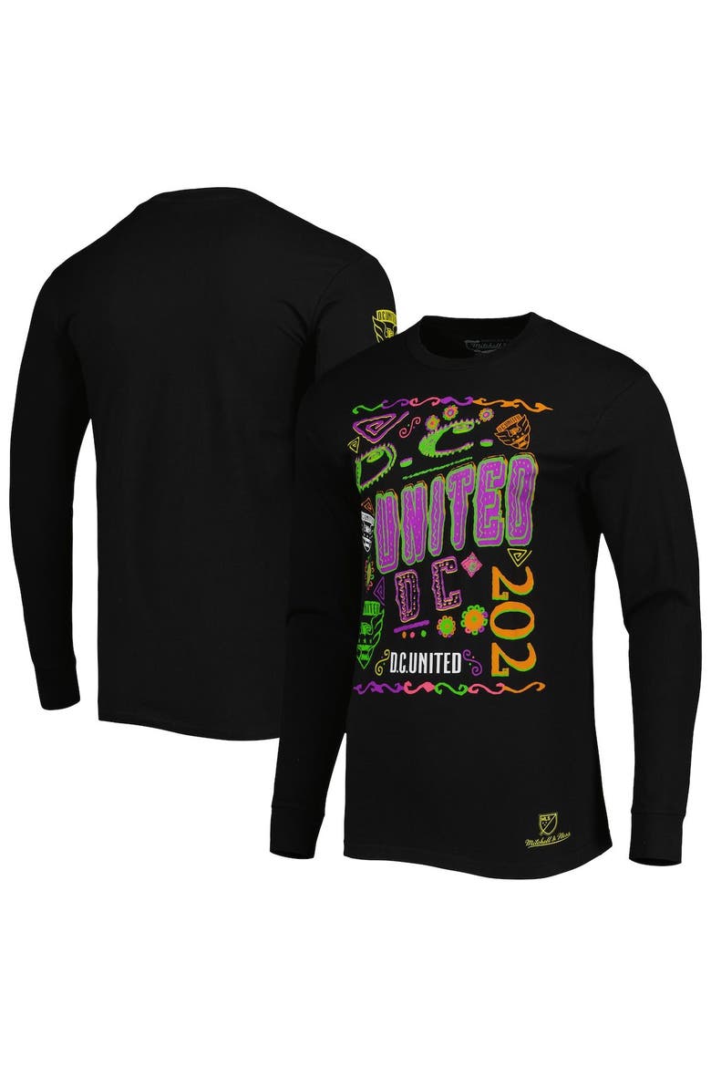 Men's Mitchell & Ness Black D.C. United Papel Picado Long Sleeve T-Shirt, Main, color, Black