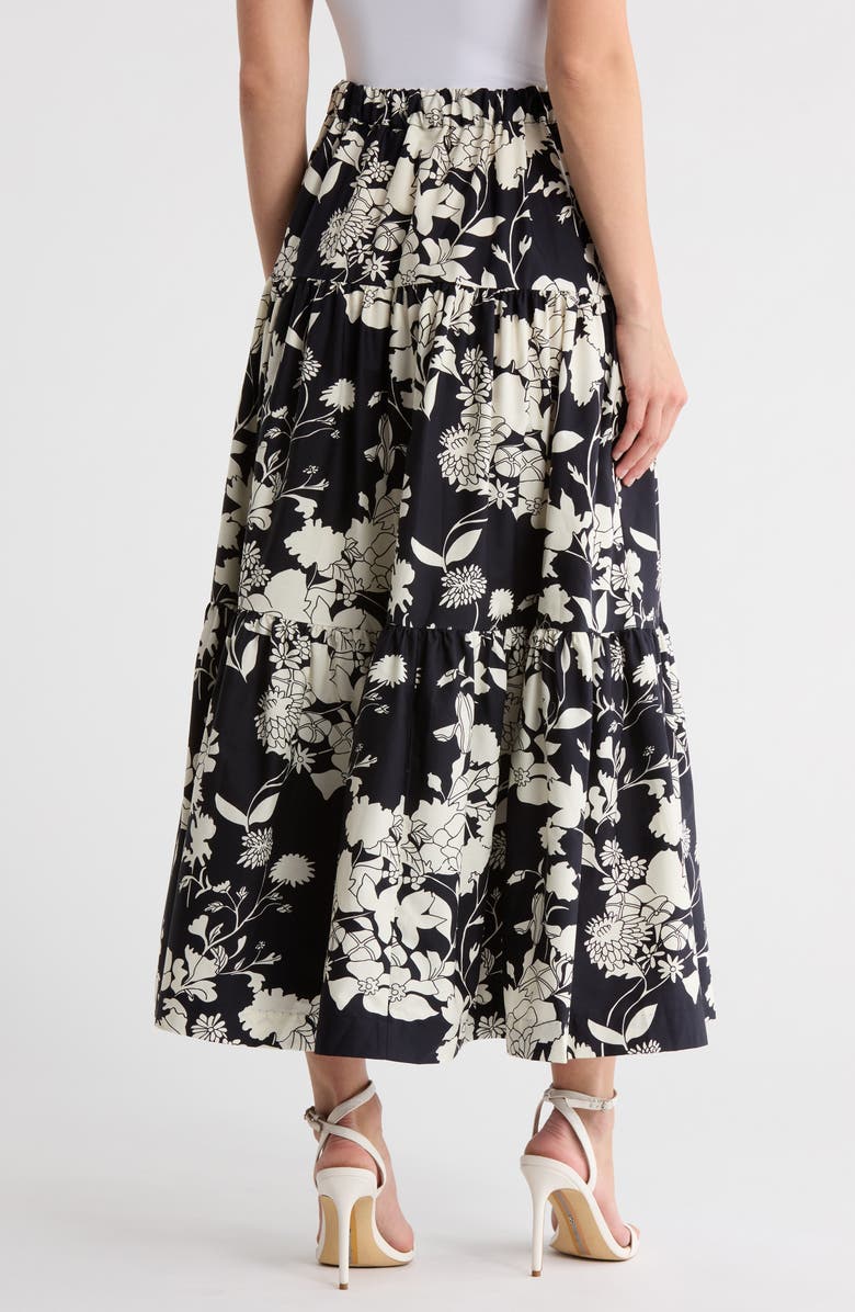 JASON WU Floral Tiered Midi Skirt, Alternate, color, Black/ White Floral