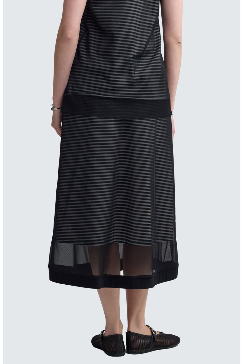 Saphina Striped Mesh Midi Skirt, Alternate, color, Black Print
