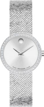 Movado Museum Velura Lab Grown Diamond Mesh Strap Watch, 25mm