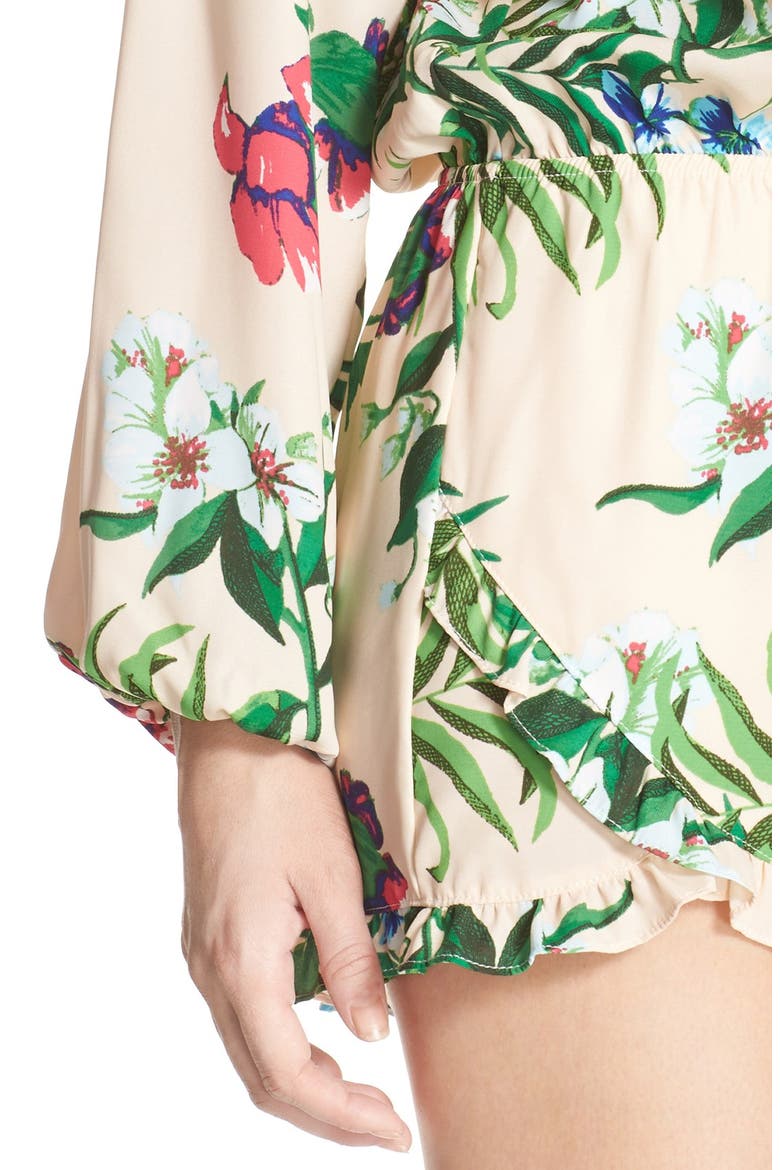 Off the Shoulder Print Romper, Alternate, color, PEACH
