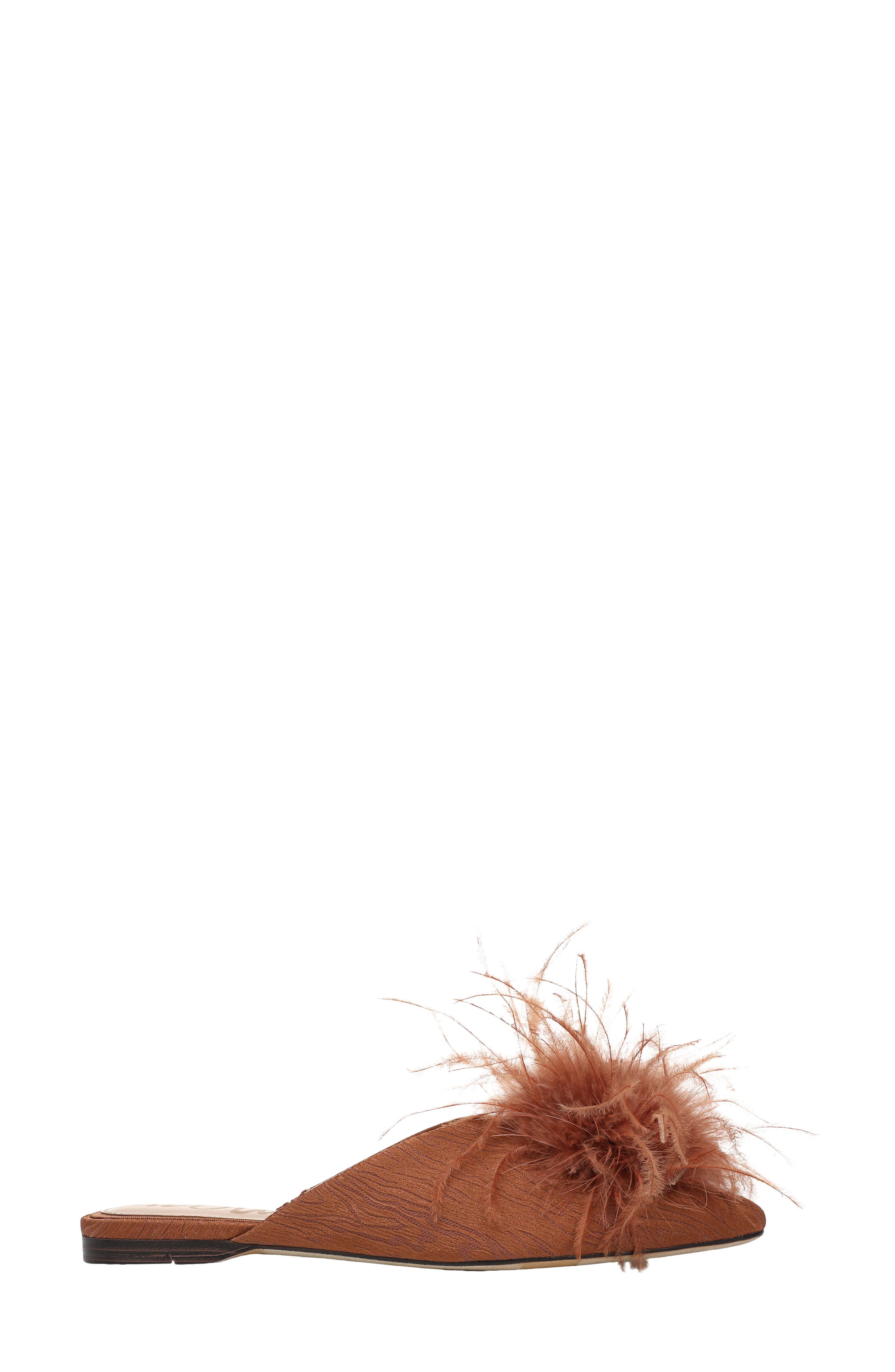 Khai Feather Flat Mule, Alternate, color, BRIGHT BOURBON