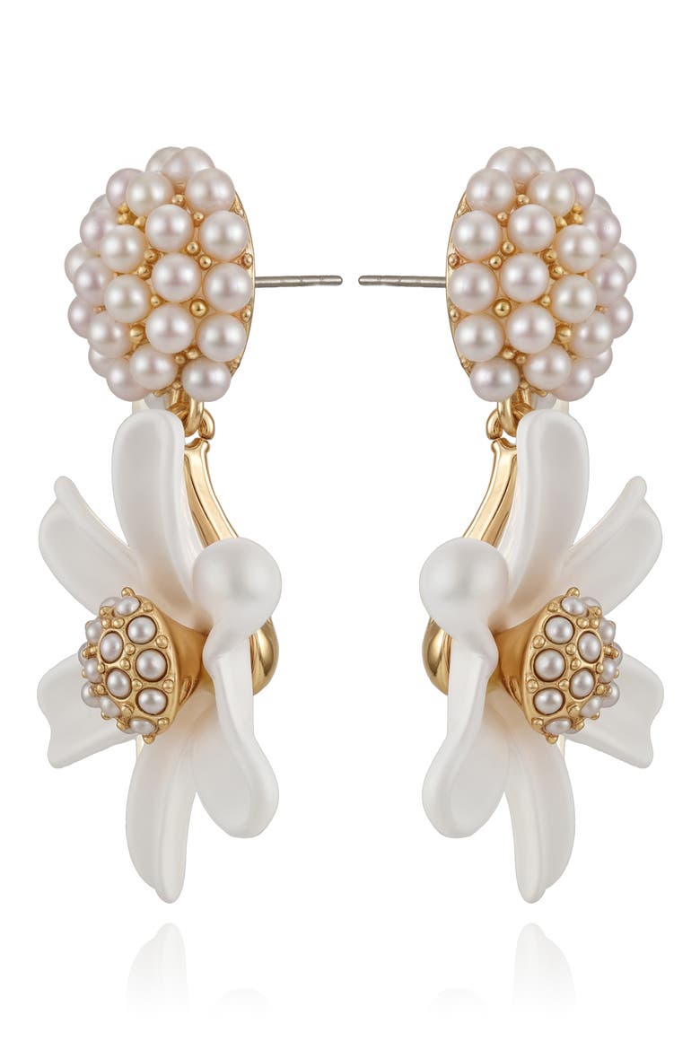 Imitation Pearl Flower Drop Earrings, Alternate, color, GOLD