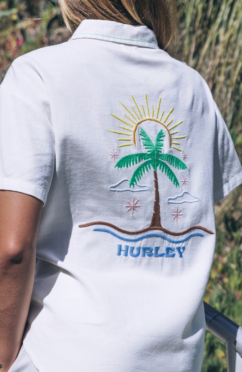 Hurley Goldie Embroidered Boyfriend Button-Up Shirt, Alternate, color, Off White