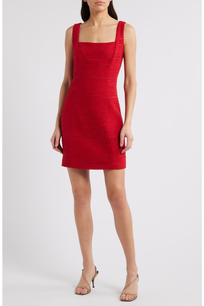 Rue Tweed Sheath Minidress, Main, color, SCARLET