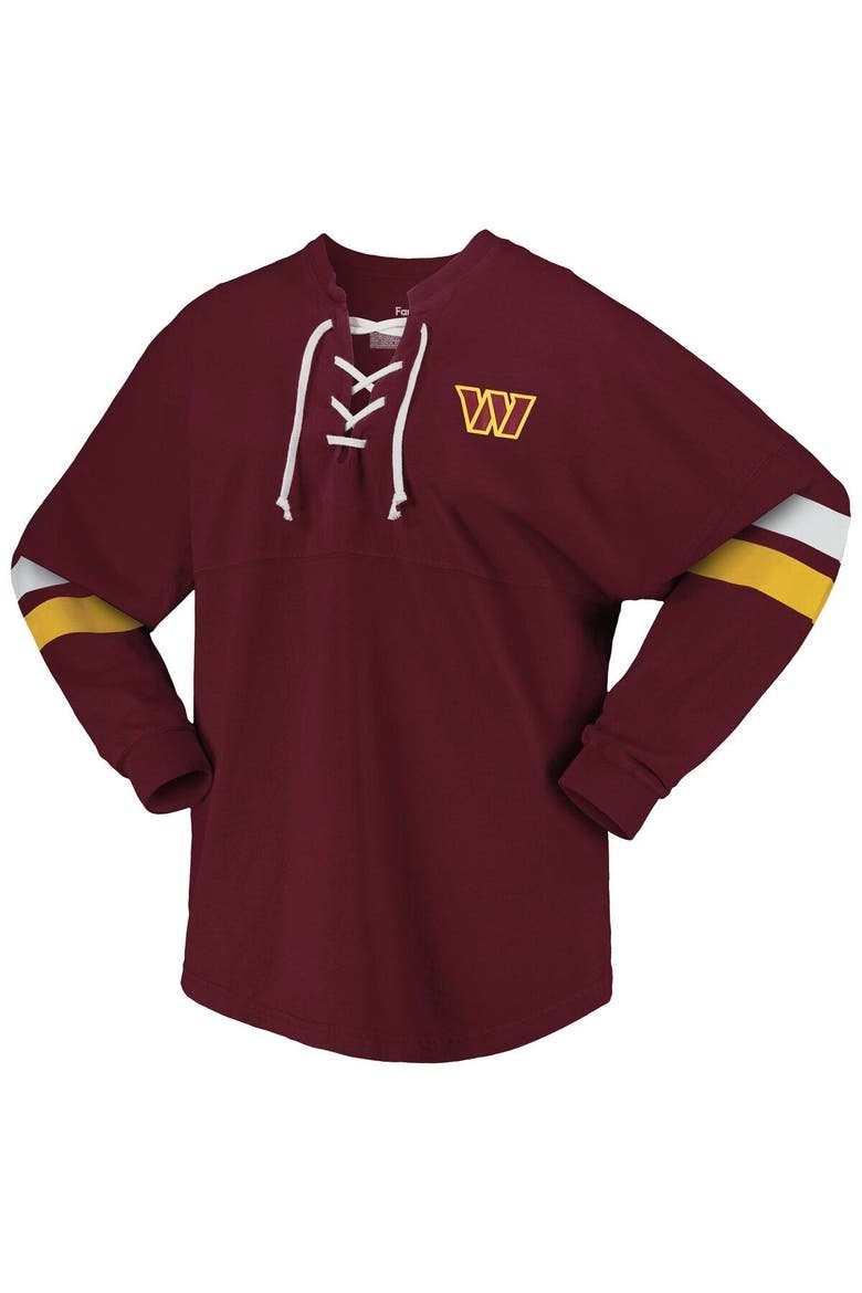 Women's Fanatics Branded Burgundy Washington Commanders Spirit Jersey Lace-Up V-Neck Long Sleeve T-Shirt, Alternate, color, Burgundy
