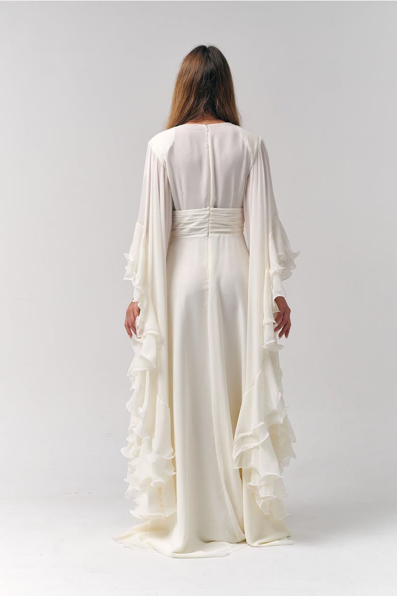 Ruffles Chiffon Maxi Dress, Alternate, color, Off-White