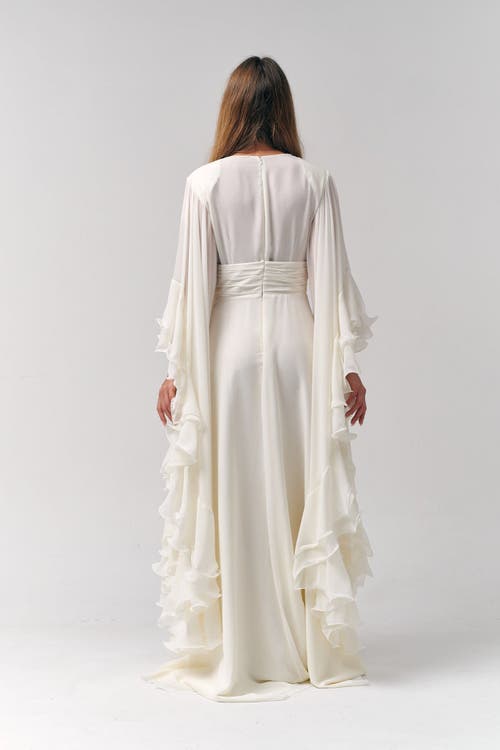Le Fafo Ruffles Chiffon Maxi Dress In White