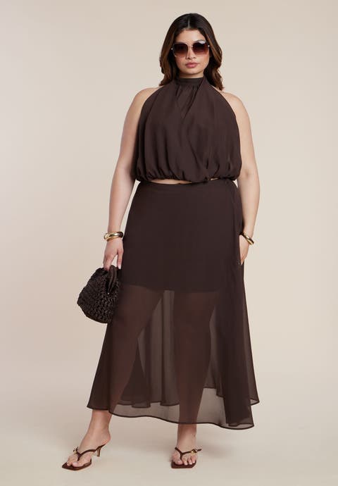 Semi-Sheer Chiffon Circle Skirt (Plus)