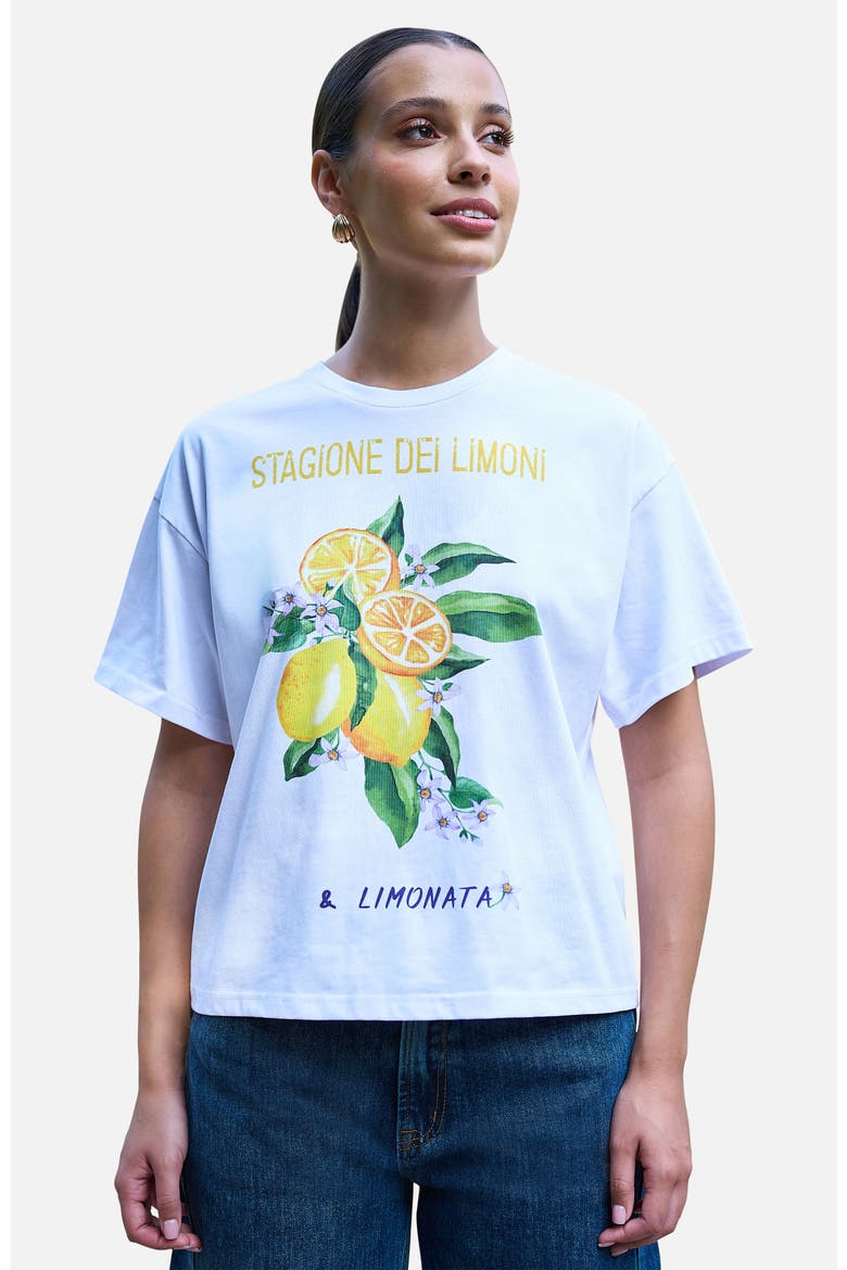 Retro Lemon Print Cotton T Shirt, Main, color, White